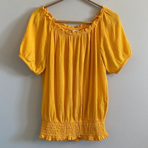 Michael Kors Tops - Michael Kors Yellow Orange Peasant Style Short Sleeved Blouse Ruching
